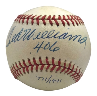 Ted Williams Limited Edition Signed OAL Baseball w/ "406" Inscription (UDA) 